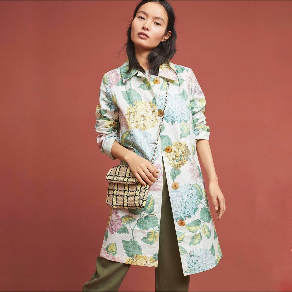Anthropologie Mellie Hydrangea Women’s Trench Raincoat Size Small